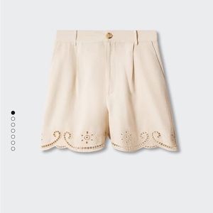 Embroidered openwork shorts Mango NWT, Ecru linen eyelet shorts